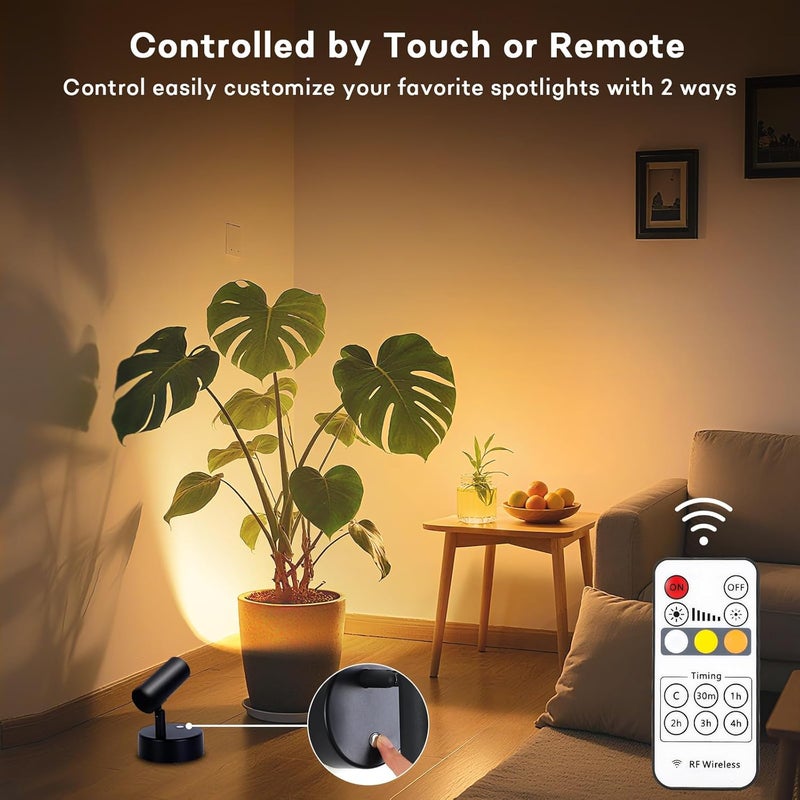 Lightess Spot Lights Indoor 6000mAh Wireless Uplights Indoor Plant Rechargeable Lights with Remote and 3 Color Temperature, Magnetic Spotlights for Painting, Accent Lighting, 2 Pack Black - Image 3
